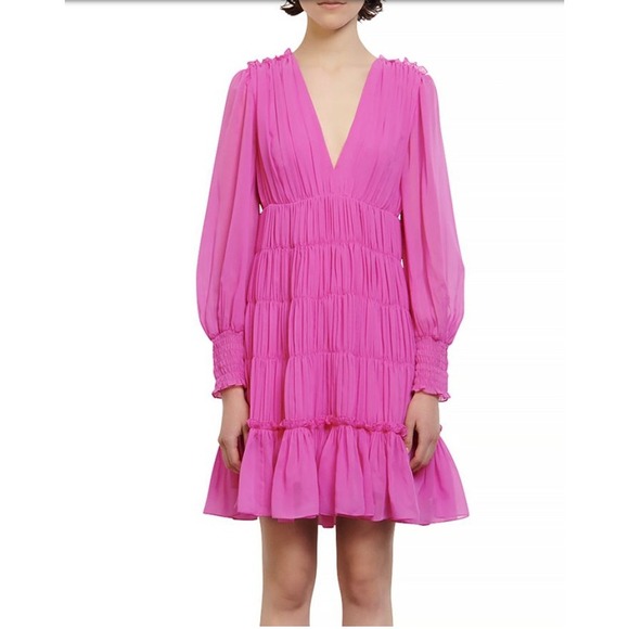 Sandro Dyane Hot Pink Ruched Mini Dress‎ Sz Large - Picture 1 of 7